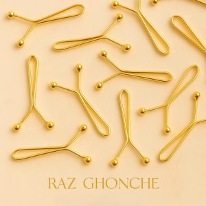 minimalist gold metal branched hair clips set on beige background