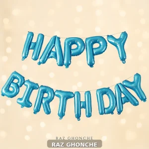 pink “HAPPY BIRTHDAY” balloon banner on pink bokeh background