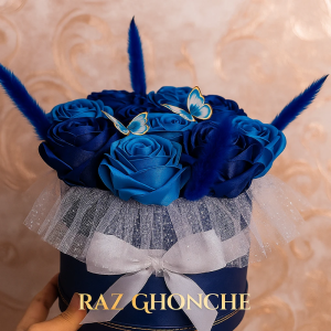 luxury blue rose artificial flower box with ribbon bow butterflies and lace decoration