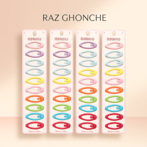 colorful matte plastic hair clips set, arranged on four cards with pastel and vibrant colors, brand ROINXI, RAZ GHONCHE